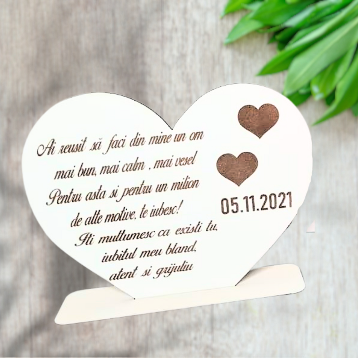 Inima Gravata Laser cu Text 8 Martie