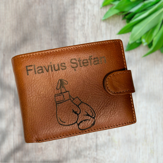 Portofel Barbati din Piele Gravat Maro