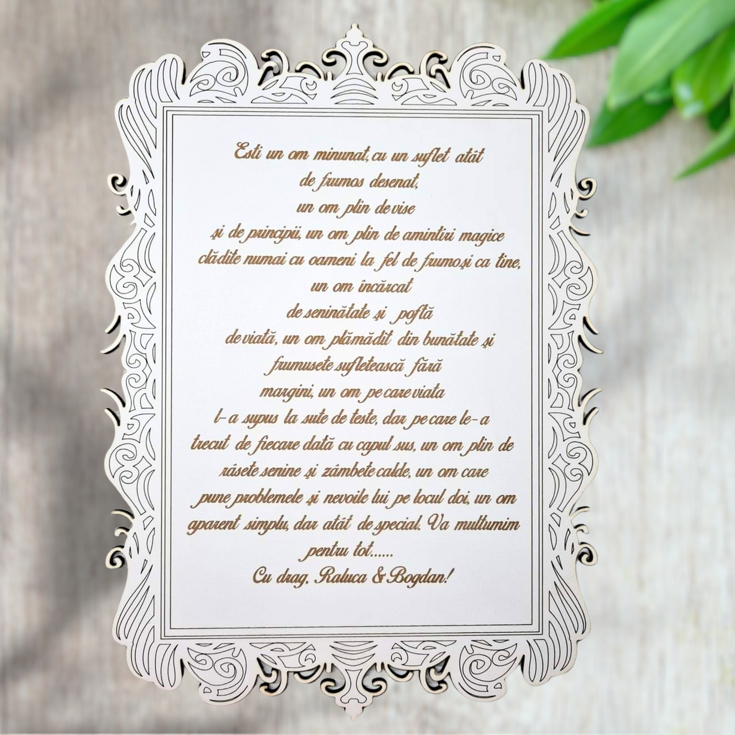 Tablou Gravat cu Mesaj de Multumire